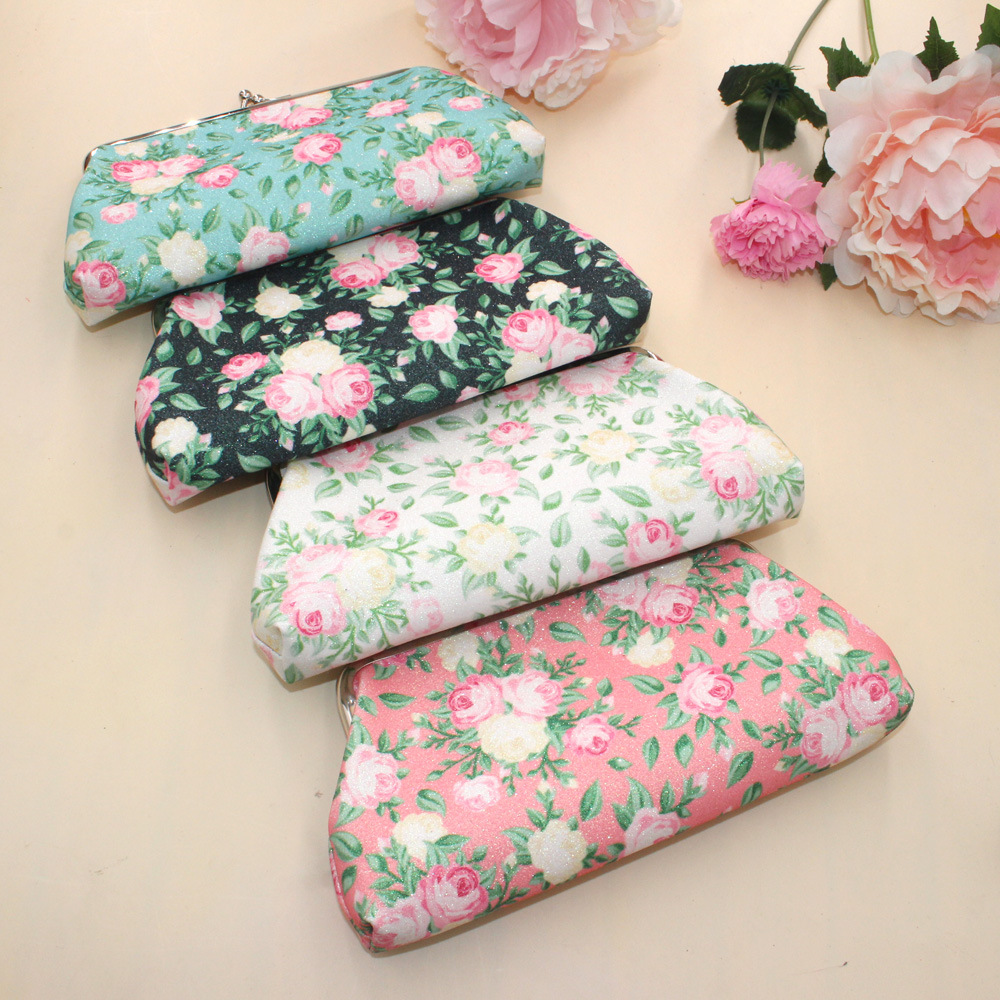 Women's Wallet Flower Printing Canvas Coin Purse Ladies Lipstick Storage Cosmetic Bag Organize Card Holder Vintage Money Bag