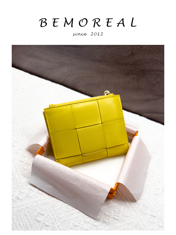 Women Genuine Leather Short Wallets 2023 Woven Sheepskin Small Purse Luxury Design Knitting Fashion Slim Money Bag For Ladies