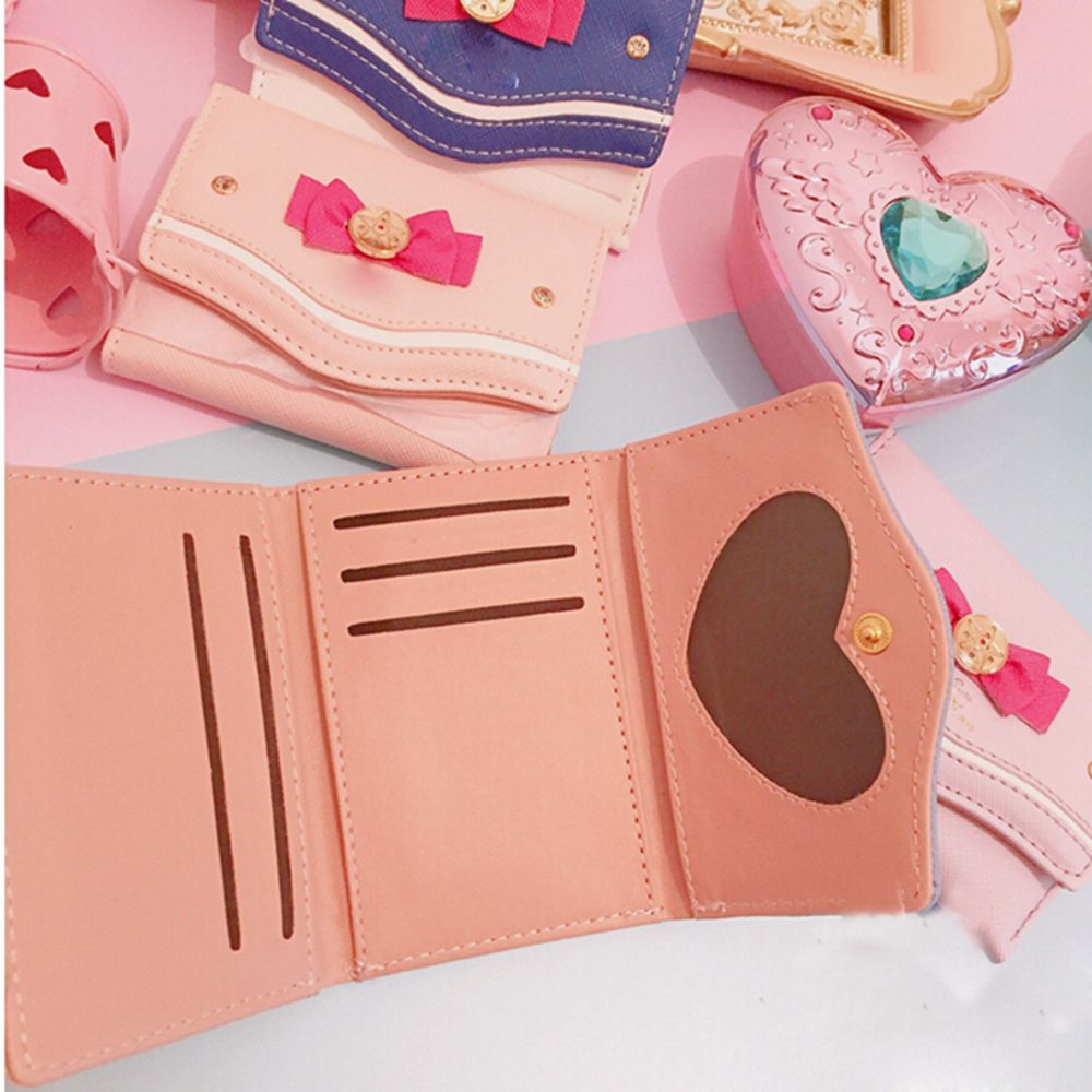Women Short Wallet Candy Color Bow Knot Clutch Purse Fashion Girl Sailor Moon Wallet Handbag Card Coin Bag New Popular