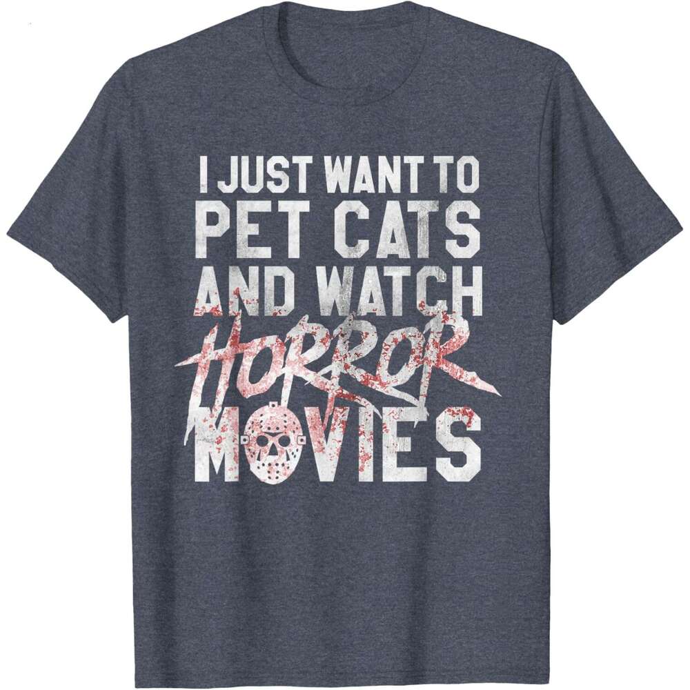 T shirt Mens Funny Horror Movie Fan - Halloween Cat Lover Gift T-Shirt shirts tshirt graphic tee Casual tops summer clothes Short sleeve Free shipping