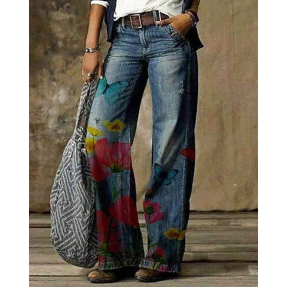 2024 Oversized women's casual thin jeans, wide leg pants, long pants