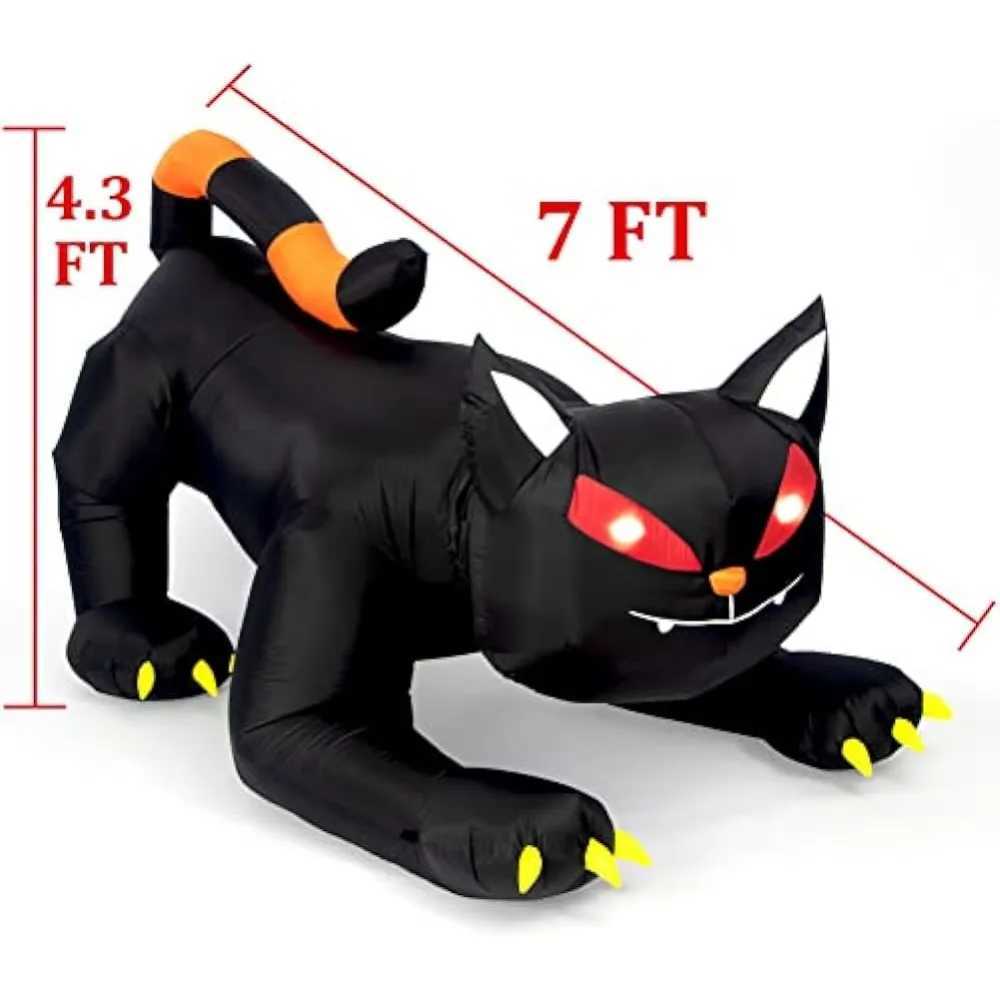 7FT LED Black Cat Halloween Inflatable Decoration Built-in LED Lights Inflatable Model Outdoor Ornament Party Garden Decor Y240801