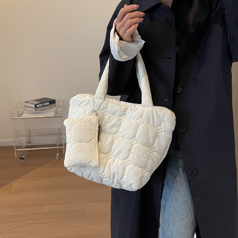 Down Feather Padded Shoulder Bag Set For Women 2023 Luxury Designer Handbags Embroidery Thread Plaid Large Capacity Shopper Tote
