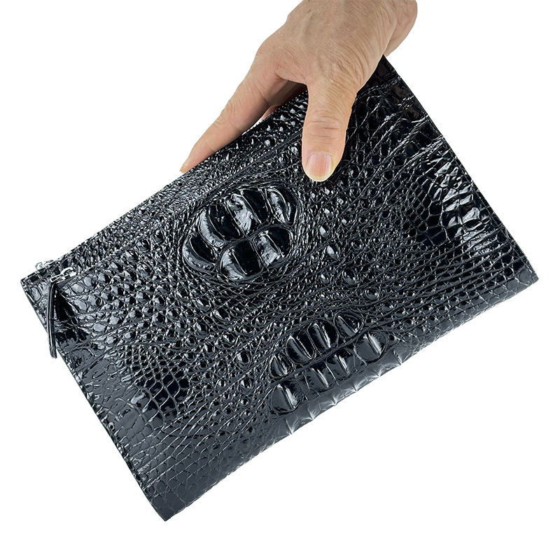 Men's Crocodile-print Leather Clutch Multi-card Wallet Business CardHolder Large Capacity Underarm Bag