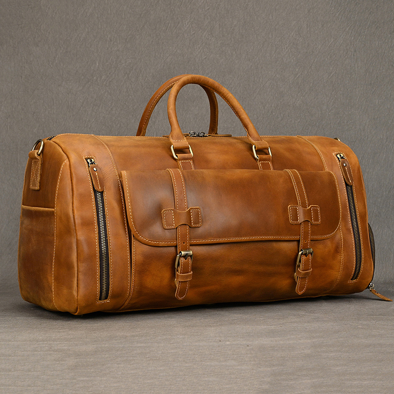 Vintage Fashion Handbags For Men Genuine Leather Travel Duffles Travelling Shoulder Bag Cowskin Hand Luggage Bags Large Duffle