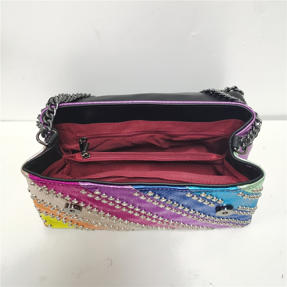 Summer Rainbow Diamond Studs Handbag Pattern Eagle Icon Head On Front Jointing Colorful Cross Body Bag Patchwork Shoulder Bag