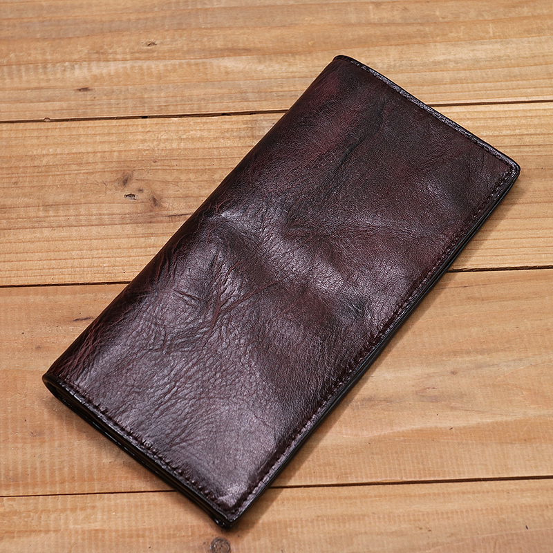 Genuine Leather Wallet For Men Women Vintage Retro Wrinkled Long Bifold Female Clutch Purse With Card Holder Zipper Coin Pocket