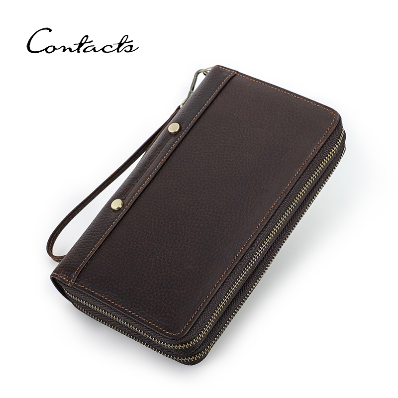 CONTACT'S Clutch Wallets For Men Genuine Leather Male Handbags Coin Purses Passport Cover Card Holders Money Clips Men's Wallet
