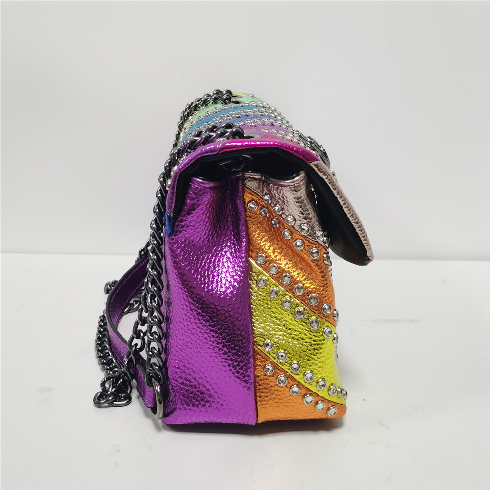 Summer Rainbow Diamond Studs Handbag Pattern Eagle Icon Head On Front Jointing Colorful Cross Body Bag Patchwork Shoulder Bag