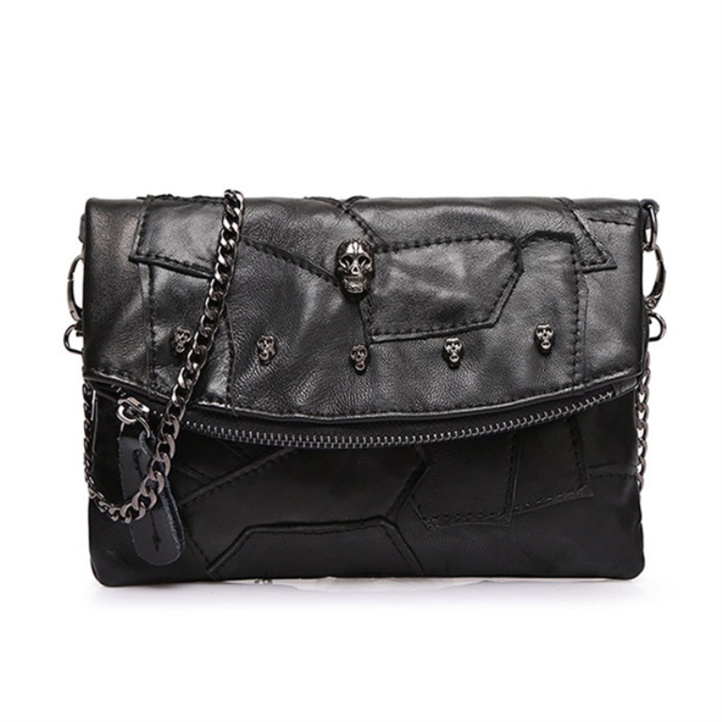 Women's Fashion Mini Soft Genuine Leather Sheepskin Colorful Patchwork Design Crossbody Shoulder Bag with Chain Strap