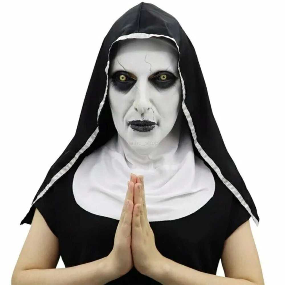 Scary Nun Mask Costume Horror Full Head Mask with Scarf Adult Creepy Costumes Party Props Plastic Ghost Latex Nun Dress Up MaskXJ240802