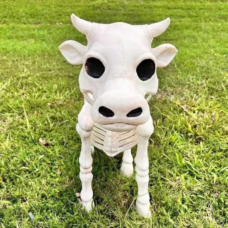 New Halloween Cow Horse Skeleton Tricky Graveyard Resin Cow Skull Skeleton Spooky Halloween Horror Cow Bones Skeleton Decor Y240801