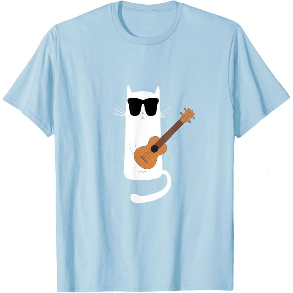 T shirt Mens Funny Cat Wearing Sunglasses Playing Ukulele T-Shirt shirts tshirt graphic tee Casual tops summer clothes Short sleeve