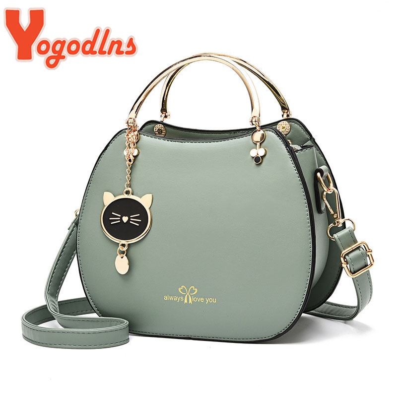 Yogodlns Women Shoulder Messenger Bags PU Leather Fashion Designer Adjustable Strap Crossbody Handbags with Cat Pendant Purse