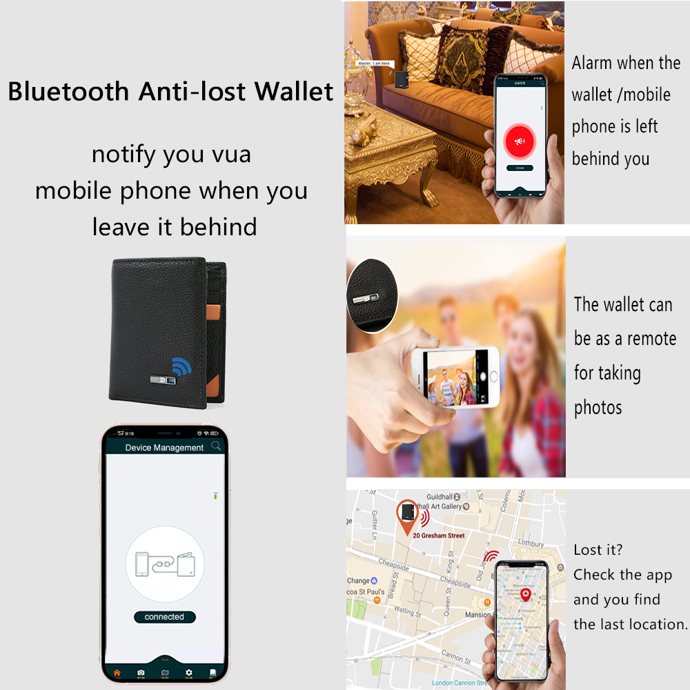 Smart Wallet Genuine Leather Men And woman wallets Male Luxury High Quality Bluetooth-compatible Anti-lost Purse