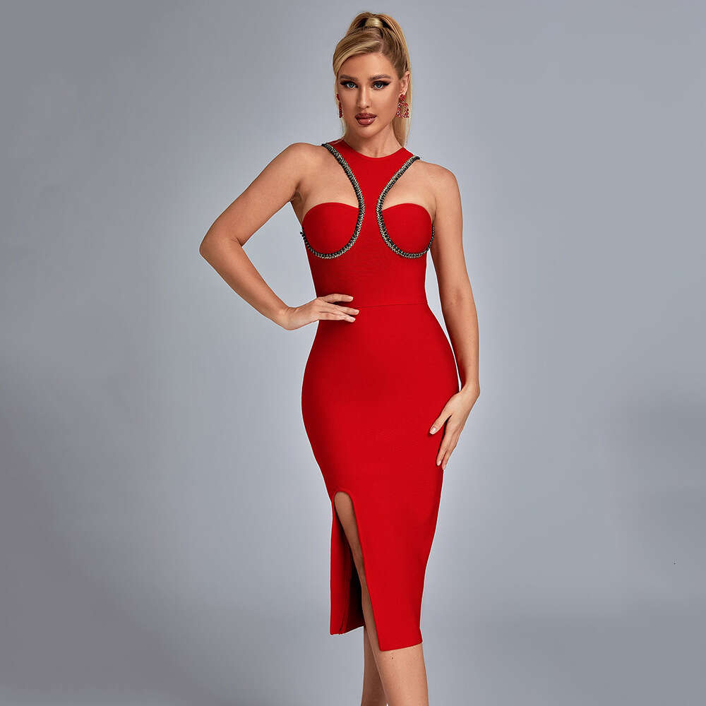 Sultry Nightclub Dresses: Women's High Neck Bandage Gown, Sleeve Socialite Party Dress & Elegant Long Evening Skirt C260312
