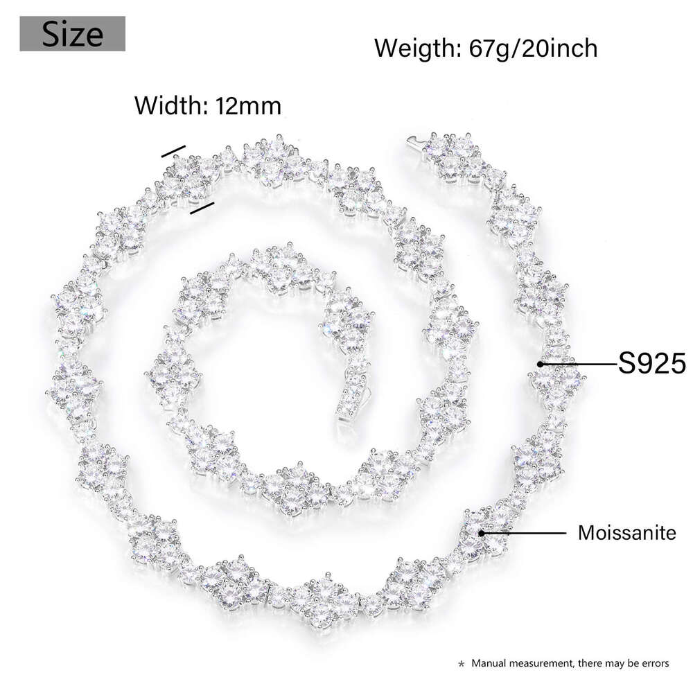 Pass Dia Tester Prong VVS Moissanite Rhombus Chain White Gold Sterg Sier Mossanite Tennis Necklace For Men