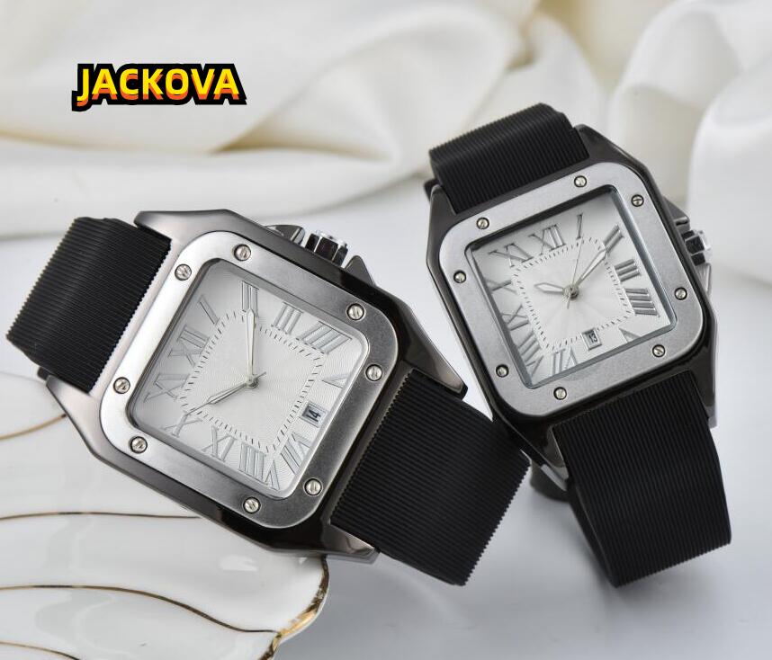 In stock quartz fashion mens women lovers watches auto date silicone strap popular casual fashion simple three pins square roman tank series wristwatch gifts