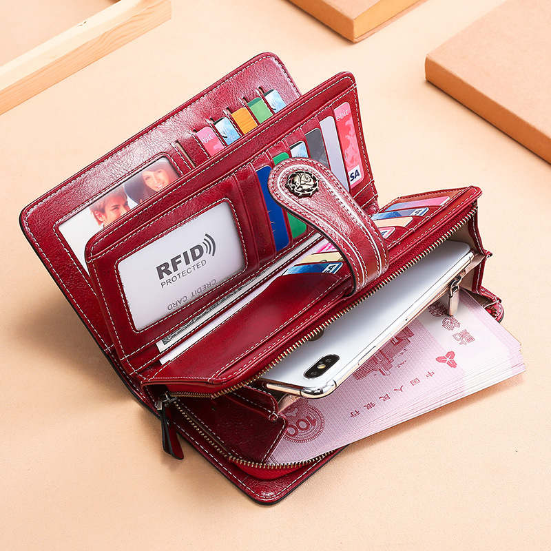 Fashion Women Leathe Wallets Rfid Female Purse Genuine Leather Ladies Wallet Phone Case Woman Wallet And Purse Card Holder