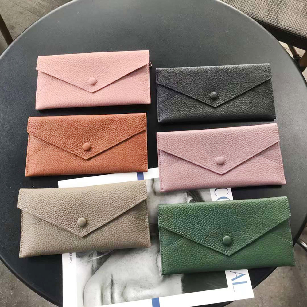 Genuine Leather Women Long Wallet Fashion Luxury Cowhide Slim Envelope Clutch Bag Daily Solid Female Card Holder Phone Purse
