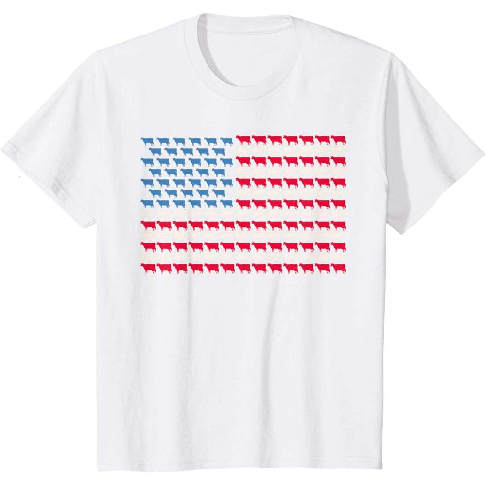 T shirt Mens Cow American Flag Heifer US 4th Of July Farm Cattle USA Gift T-Shirt shirts tshirt graphic tee Casual tops summer clothes Short sleeve Fr