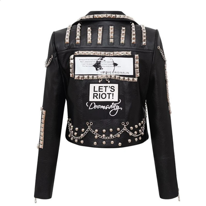 Goth Slim Short Leather Jacket Winter Womens Coats Harajuku Fashion Tops Women Y2k Rivet Jackets Biker Clothes Vintage Outwear 240802