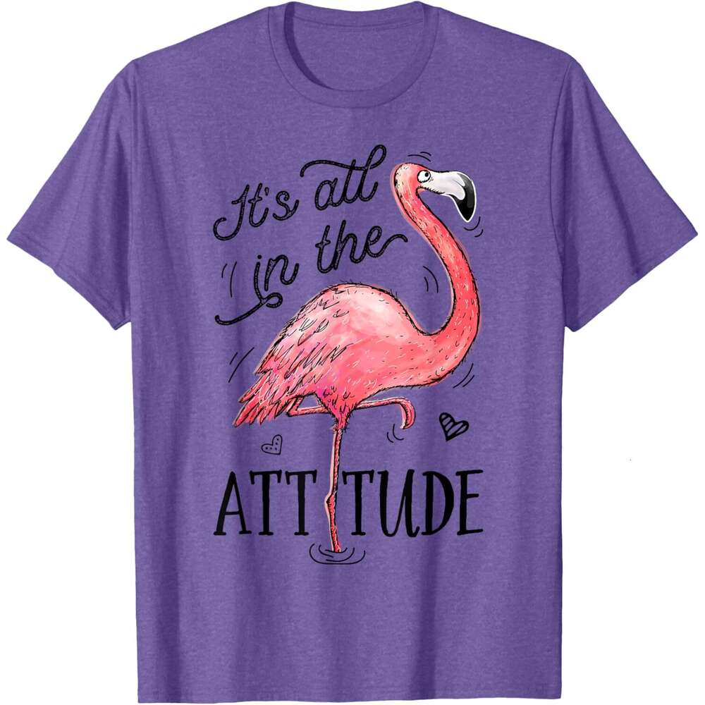 25ss T shirt Mens Flamingo It's All In The Attitude Funny Pink Bird Watercolor T-Shirt shirts tshirt graphic tee Casual tops summer clothes Short