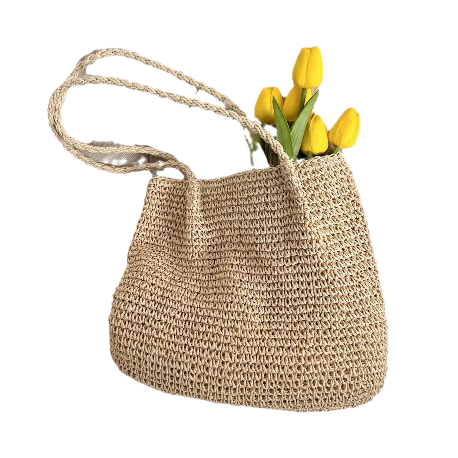 Single shoulder large capacity bag hand-held simple leisure woven bag beach vacation bag rattan woven bag women's bag