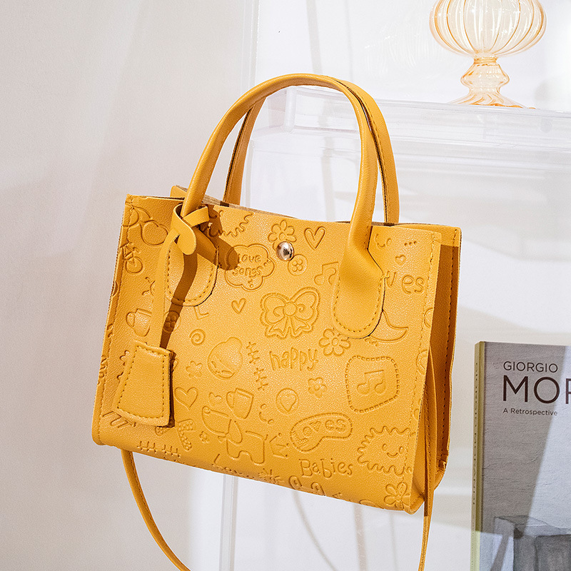 2023 New Women's Fashion Handbags Retro Solid Color PU Leather Crossbody Shoulder Bag Cute Pattern Casual Women Handbags