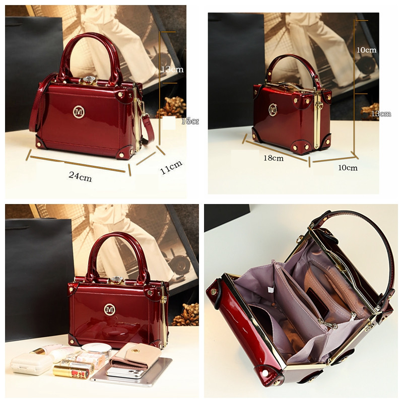 New Fashion Small Box Shoulder Bags for Women Handbag Patent Leather Messenger Bag Ladies Red Wedding Clutch Phone Tote