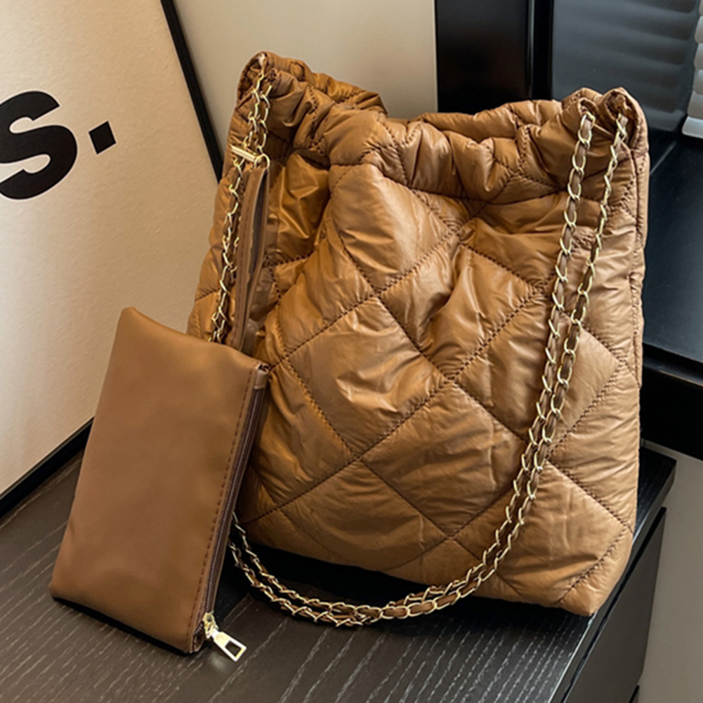 Women Shoulder Bag Y2k Large Capacity Ruched Tote Bag Fashion Quilted Casual Female Padded Crossbody Travel Checkered Handbag
