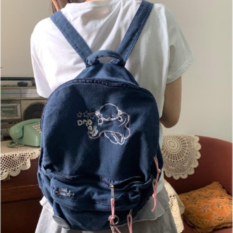 Japanese Preppy Sweet Cartoon Kawaii Backpack Streetwear Fashion Y2k Aesthetic Schoolbags Trendy Students Women Canvas Backpacks