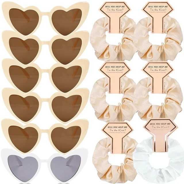 12/6Pcs Bridesmaids Gifts Bachelorette Hen Party Satin Hair Ties Heart Sunglasses Wedding Team Bride To Be Party Decor Souvenir Y240801