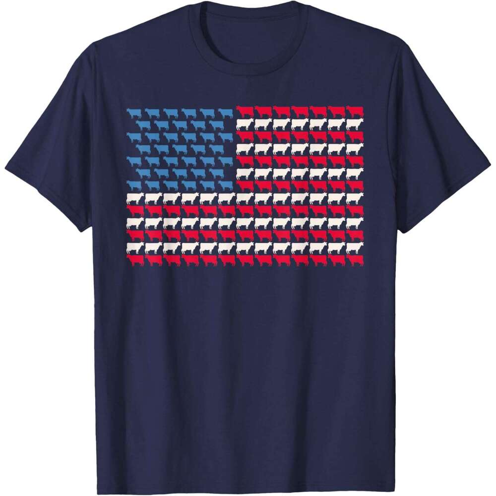 T shirt Mens Cow American Flag Heifer US 4th Of July Farm Cattle USA Gift T-Shirt shirts tshirt graphic tee Casual tops summer clothes Short sleeve Fr