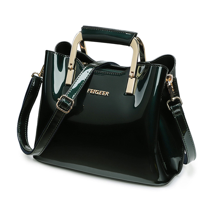 High Quality Bright Patent Leather Women Bags Luxury Designer Purses And Handbags Female Green Shoulder Bag Ladies Hand Bag Tote