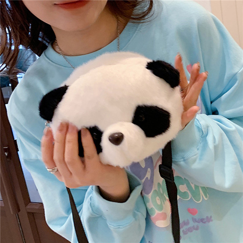 Women Winter Cute Cartoon Plush Panda Crossbody Bag Female Warm Fluffy Messenger Bag Mobile Phone Pouch For Ladies Travel Purses