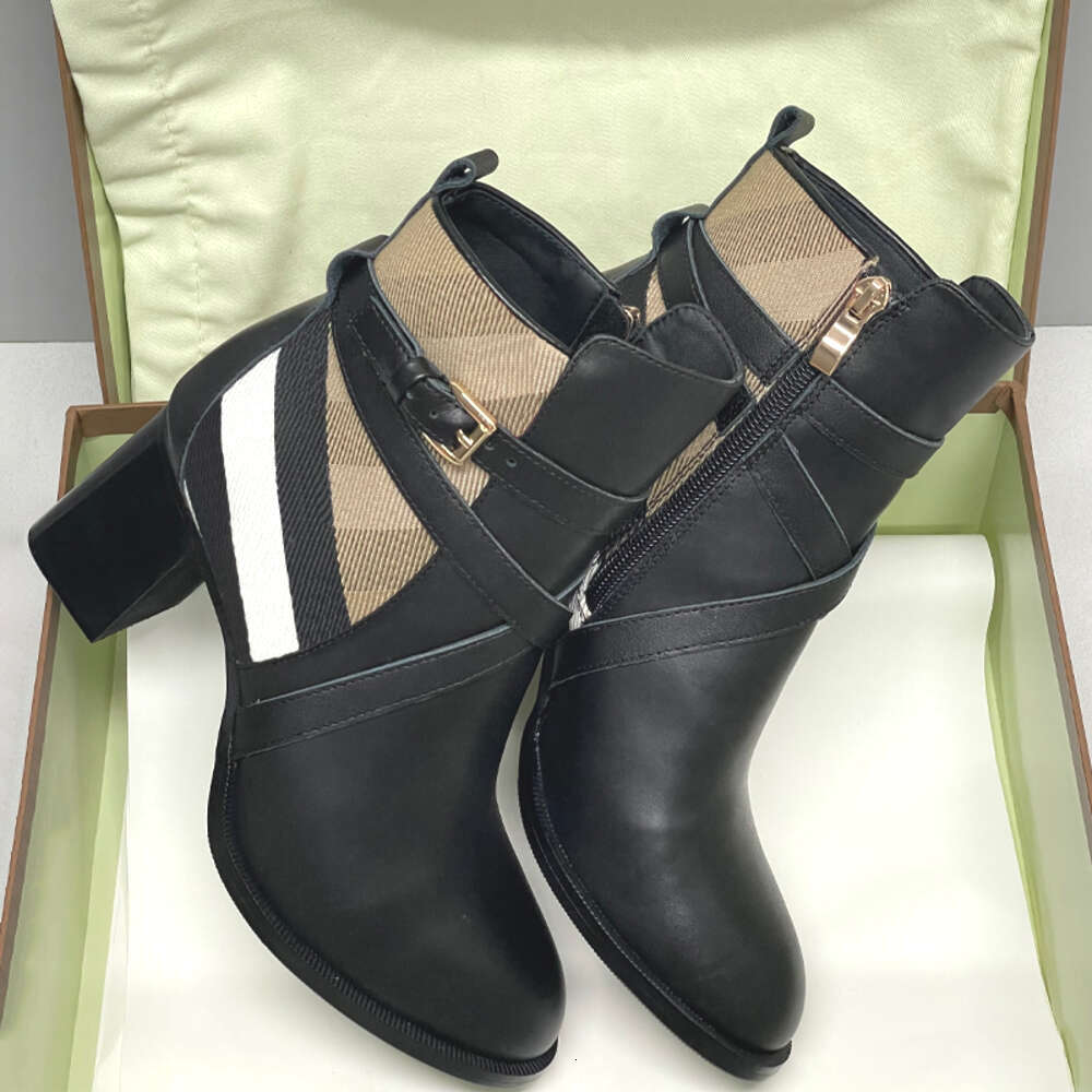 Designer Boots Leather Check Ankle Boots Womens Martin Boots Low Heel Genuine Warm Booties Snow Shoes With Box 633