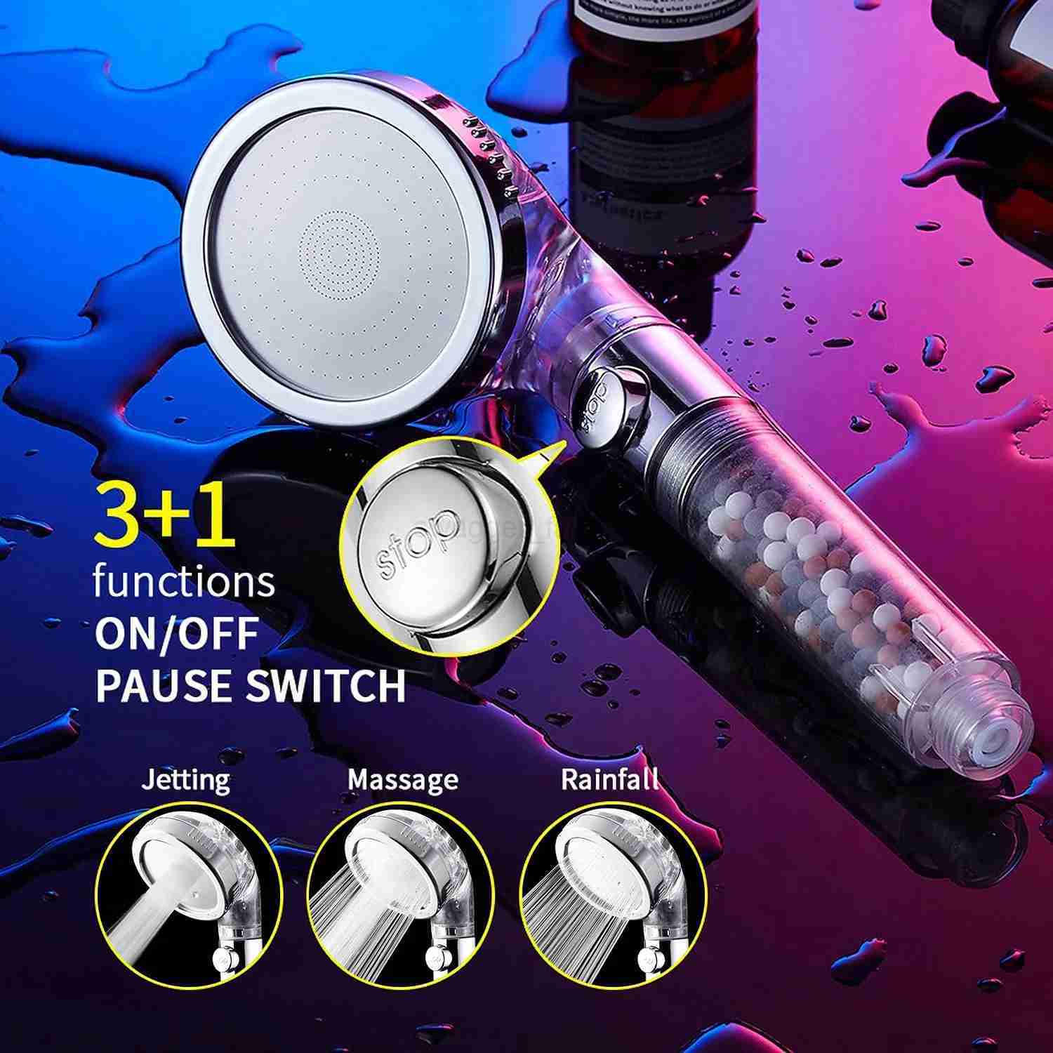 3 Modes Adjustable High Pressure Shower Head SPA Shower Water Saving Filter Balls Replaceable Switch Button One Key Stop ShowerXJ240802