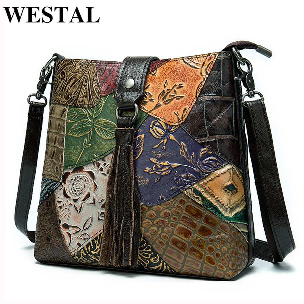 Westal Women's Shoulder Bag Genuine Leather Bags Fashion Patchwork Designer Bag Female Messenger Shoulder Bags for Women