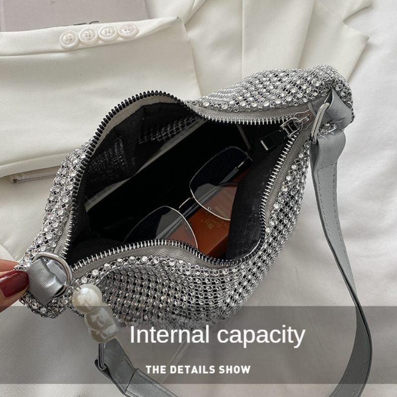 Women INS Fashion Rhinestone Square Bag Ladies Messenger Bag Designer Pearl Chain Shoulder Corssbody Bags
