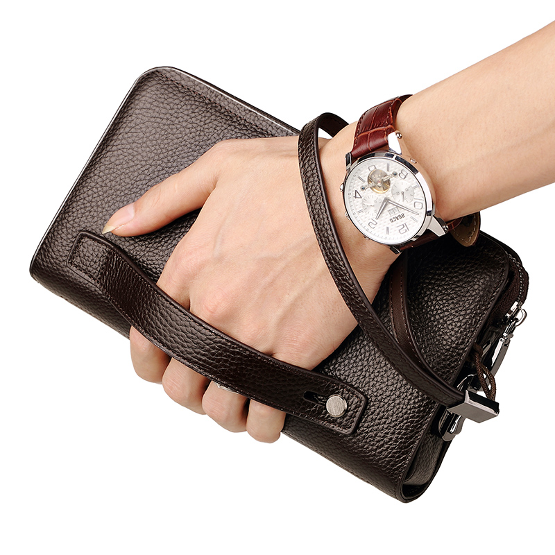 WILLIAMPOLO lock Wallet Genuine Leather Mens Clutch Wallet With Coded Lock Men Wallet Business Man Clutch Purse Mens PL286