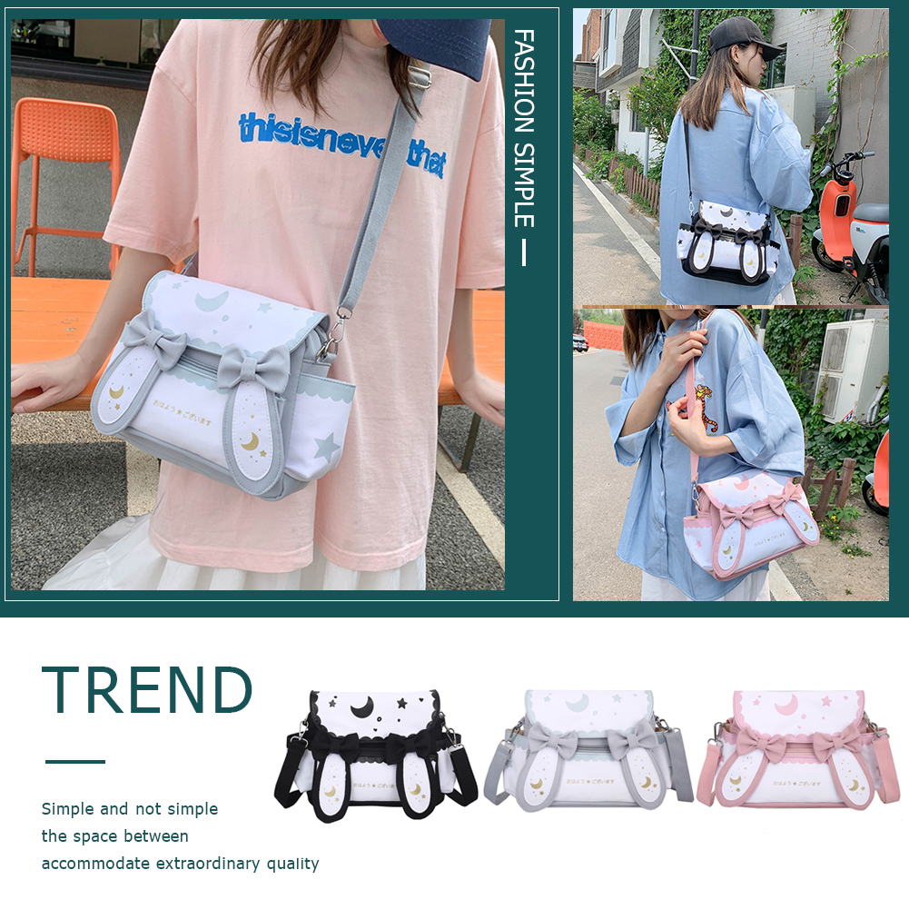 Women Lolita Bow Tie Bag Japanese Style Cute Rabbit Crossbody Bag Adjustable Strap Sweet Messenger Bag Student Schoolbag