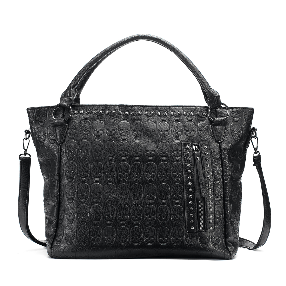 Annmouler Brand Women Large Capacity Bags Pu Leather Black Handbag Punk Skull Tote Bag Dress Tote Bag 2022 New Crossbody Bags