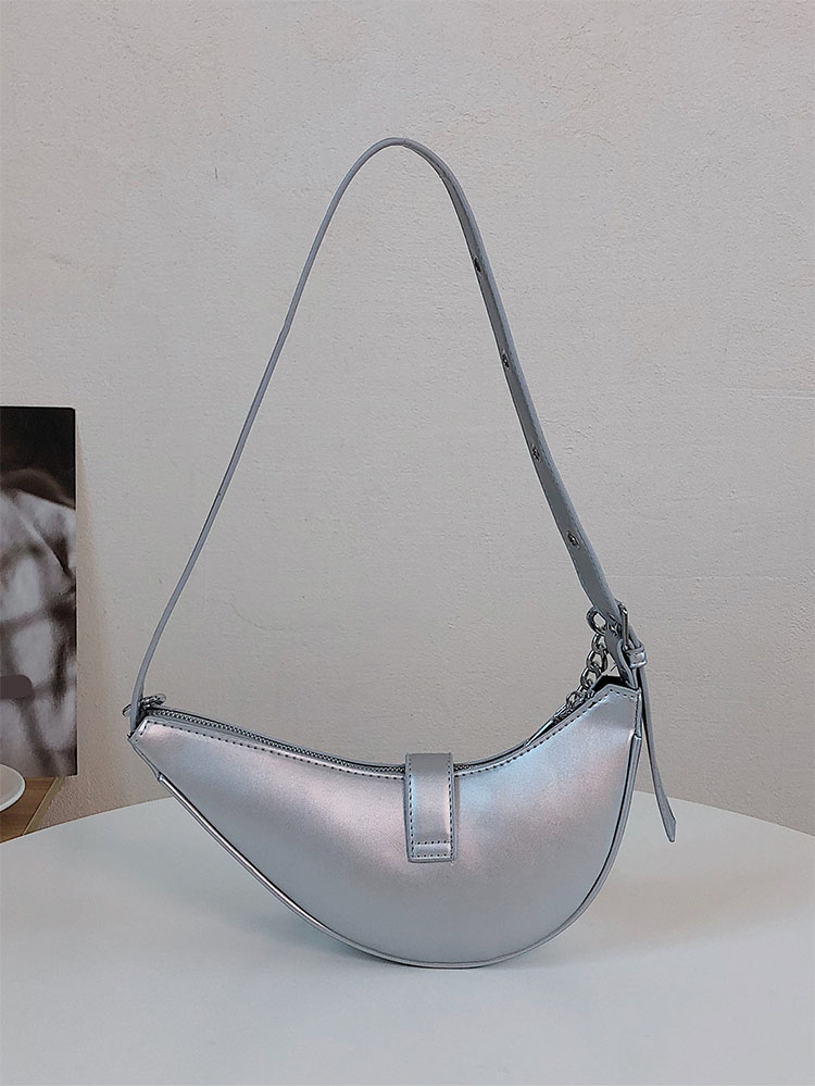 Small Design Fashion French Lady Armpit Bag All-In-One Commuter Crescent Pack Silver