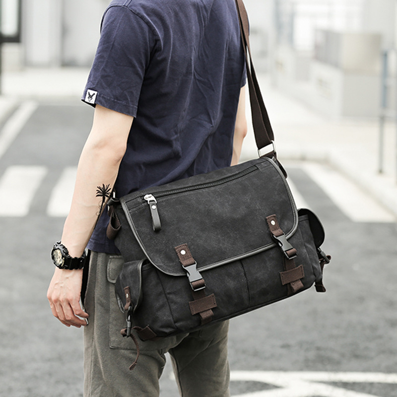 Vintage Casual Canvas One Shoulder Bag Postman Bag Fashion Student Bag Men's One Shoulder Crossbody Bag