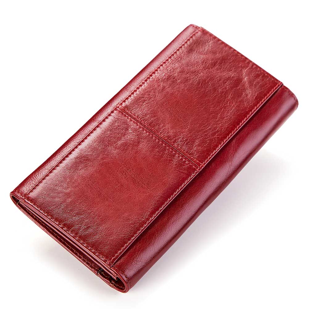Women Genuine Leather Wallets Fashion Cell Phone Clutch Bag for RFID Protect Card Holder Purse Travel Zipper Pocket Long Handbag