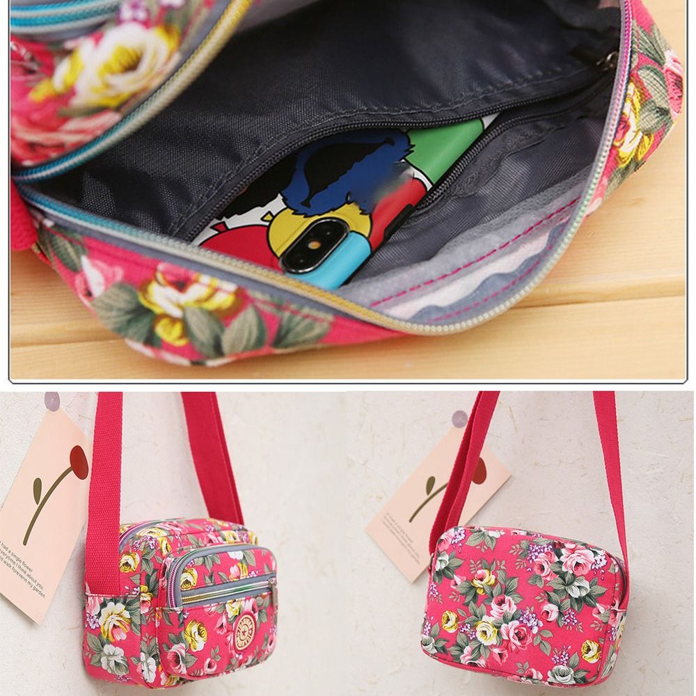 Casual Retro Nylon Shoulder Bag Multi Layered Floral Print Mother Handbag Women's Fashion Vintage Flower Crossbody Bags