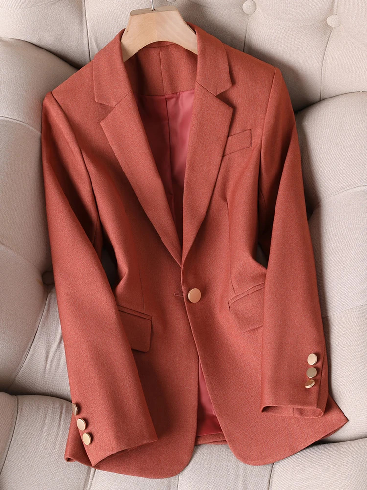 ly arrived autumn and winter khaki navy womens jacket long sleeved single button office business workwear formal 240827