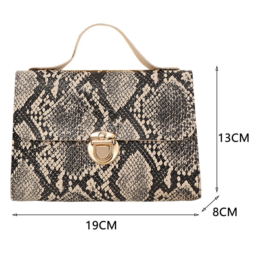 Women Small Square Handbag PU Leather Retro Snake Print Bag Large Capacity Snake Pattern Sling Bag Female Shopping Purse