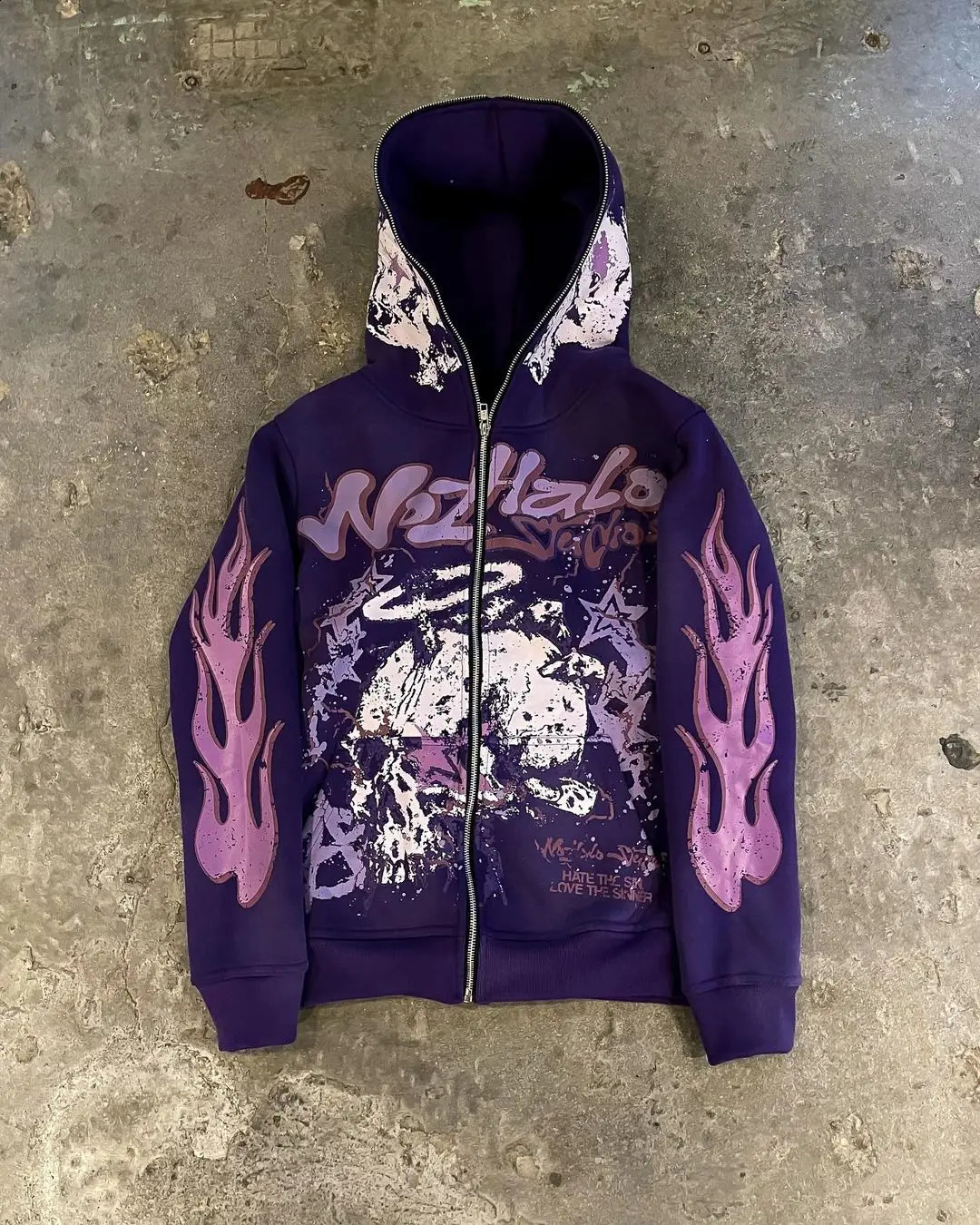 Harajuku Super Flame Sleep Full Zipper Hoodie Street Clothing Retro Top Sportswear Gothic Jacket Womens Y2K 240812